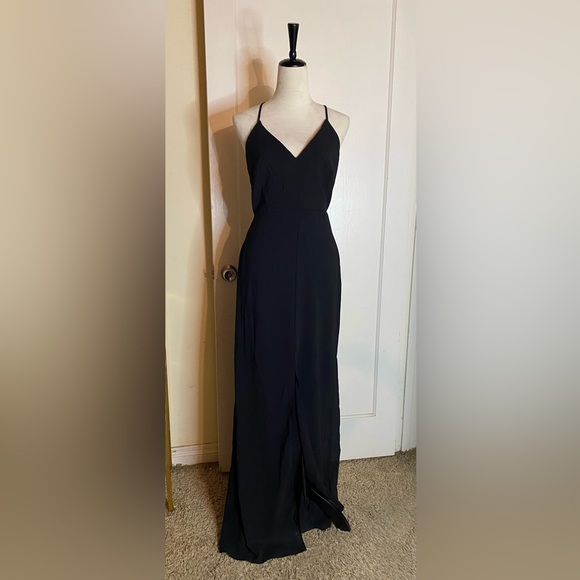 Lulu’s Story of A Starry Night Maxi Dress Empire Waist front slit racerback - Picture 4 of 16